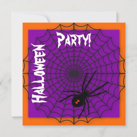 Orange & Purple Spider  Halloween Invitations