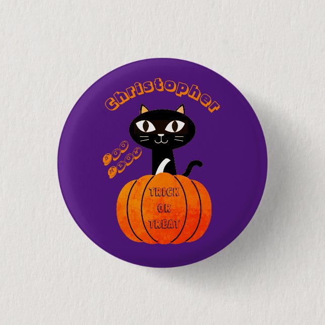 Orange Purple Spooky Cat Pumpkin Party Halloween Button (Front)
