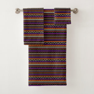 Orange Purple Tan Black Southwest Pattern Bath Towel Set