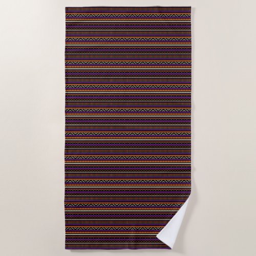 Orange Purple Tan Black Southwest Pattern Beach Towel