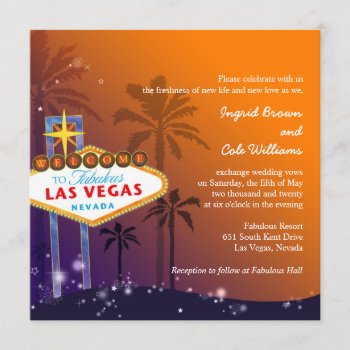 Orange & Purple Twilight Las Vegas Wedding Invitation by BridalHeaven at Zazzle
