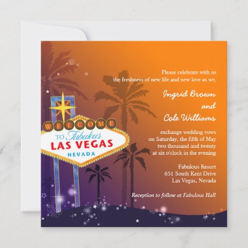 Orange  Purple Twilight Las Vegas Wedding Invitation