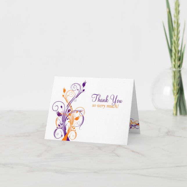 Orange Purple White Floral Thank You Card (Front)