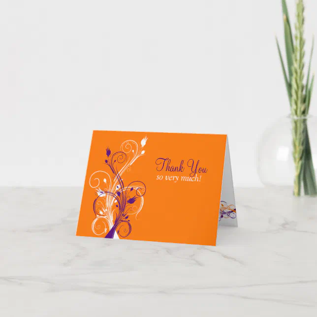 Orange Purple White Floral Thank You Card 3 | Zazzle