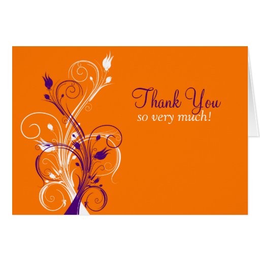 Orange Purple White Floral Thank You Card 3 | Zazzle