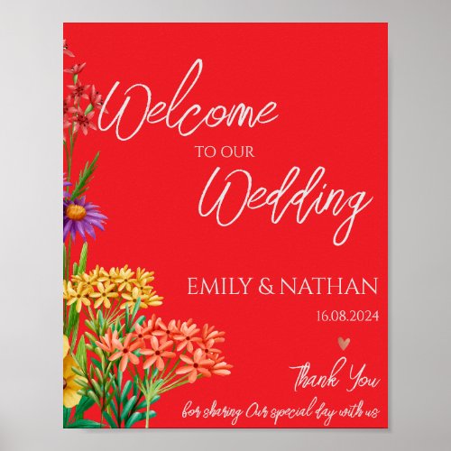 Orange Purple Yellow Floral Welcome To Our Wedding Poster