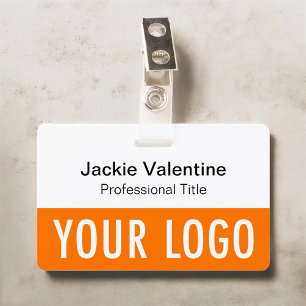 Orange PVC Name Badge with Clip Lanyard or Reel