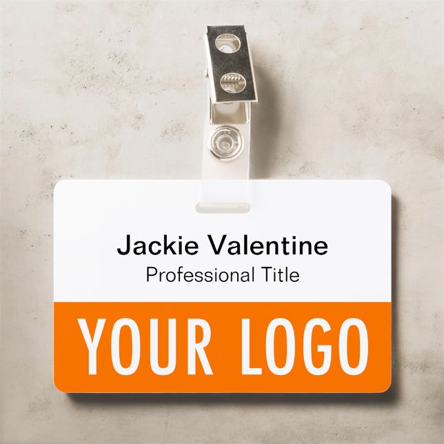 Orange PVC Name Badge with Clip Lanyard or Reel (MISOOK Horizontal Employee Badge with Clip Orange)