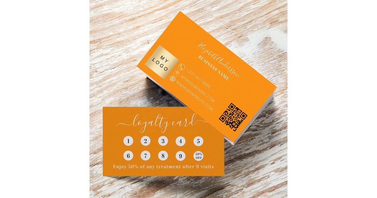 Orange qr code business logo loyalty card | Zazzle