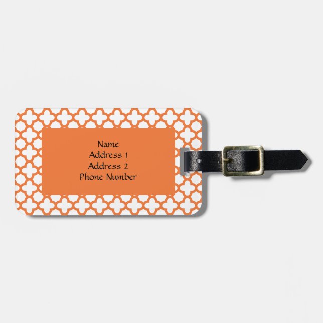 Orange Quatrefoil Pattern Luggage Tag (Front Horizontal)