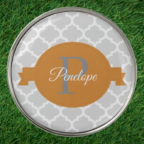 Orange Quatrefoil Personalized Golf Ball Marker