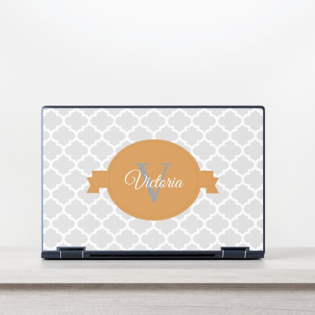 Orange Quatrefoil Personalized HP Laptop Skin (Front)