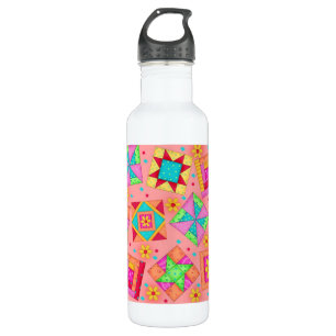 Orange Quilt Block Art Stainless Steel Water Bottle
