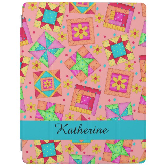 Orange Quilt Patchwork Block Name Personalized iPad Smart Cover (Front)