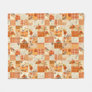 Orange Quilt Patchwork Gingham Cottagecore Floral Fleece Blanket