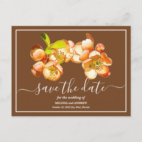 Orange Quince Brown Background Save The Date Postcard