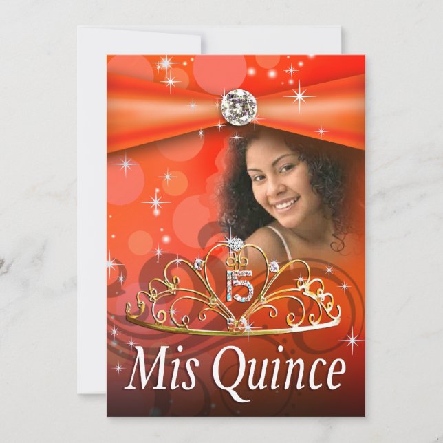 Orange Quinceanera 15 Princess Tiara  Photo Invitation (Front)