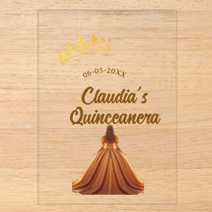 Orange quinceanera princess crown birthday name da acrylic invitations