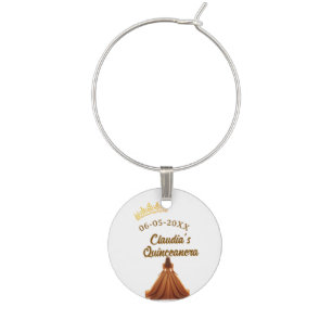 Orange quinceanera princess crown birthday name da wine charm