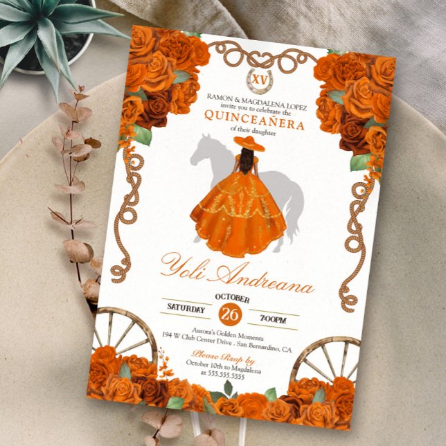 Orange Quinceanera Western Charro  Invitation (Creator Uploaded)