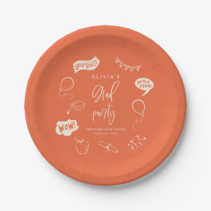 Orange Quirky Grad Icons Graduation Party Paper Plates