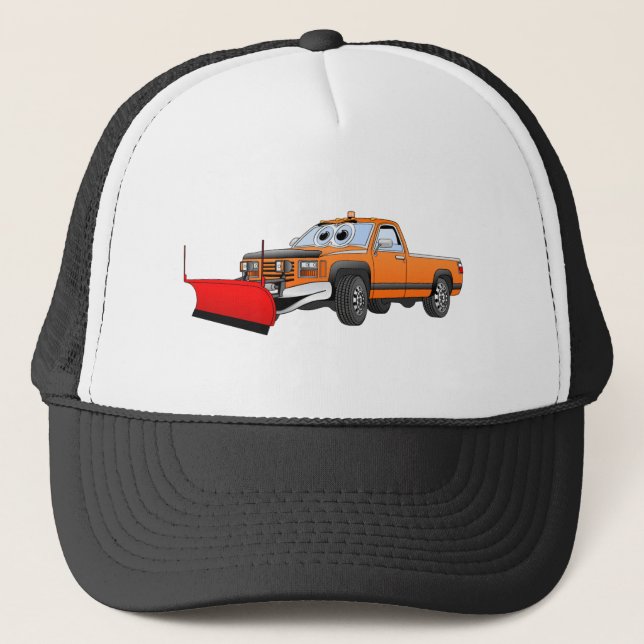 Orange R Snowplow Pick Up Cartoon Trucker Hat (Front)