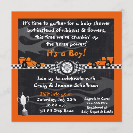 Orange Race Car Baby Shower Invitations