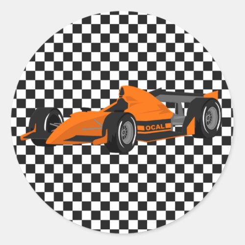 Orange Race Car Birthday Sticker