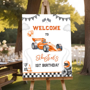 Orange Racing Car Birthday Welcome Sign