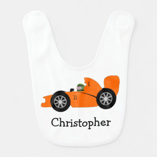 Orange Racing Car Design Just Add Name Baby Bib
