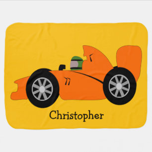 Orange Racing Car Design Just Add Name Baby Blanket