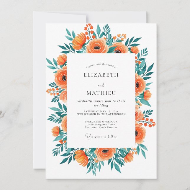 Orange Radiant Bohemian Wedding Invitation (Front)