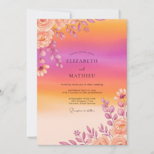 Orange Radiant Sunset Summer Wedding Invitation