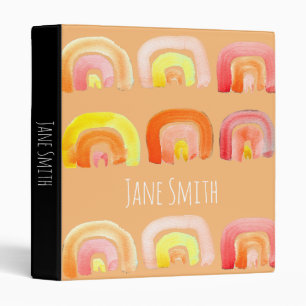 Orange rainbow cute retro art 3 ring binder
