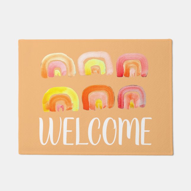 Orange rainbow cute retro art doormat (Front)