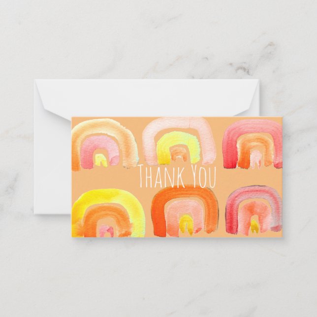 Orange rainbow cute retro art note card (Front)