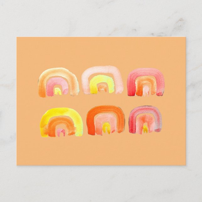 Orange rainbow cute retro art postcard (Front)
