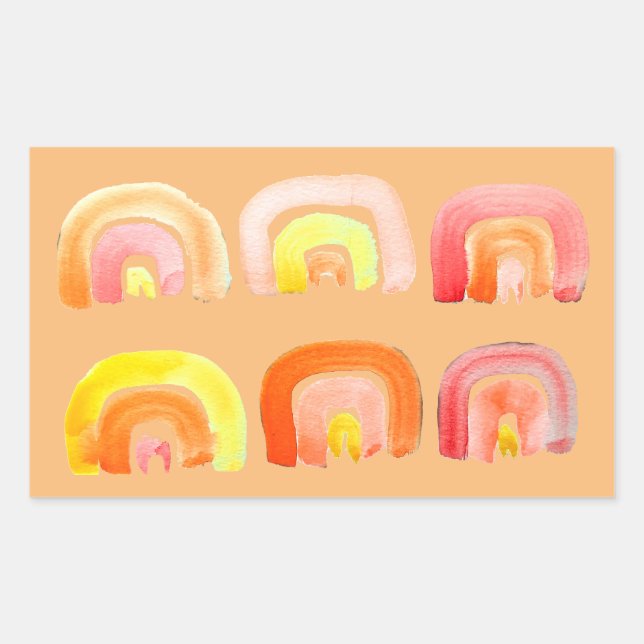 Orange rainbow cute retro art rectangular sticker (Front)