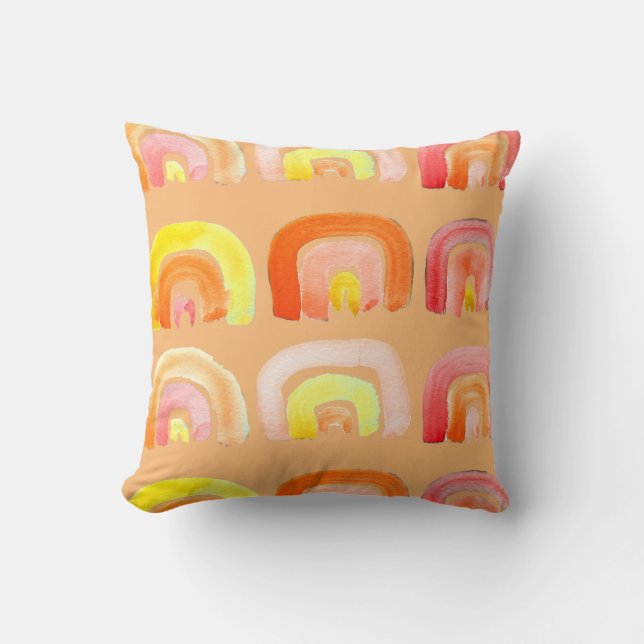 Orange rainbow cute retro art throw pillow (Front)