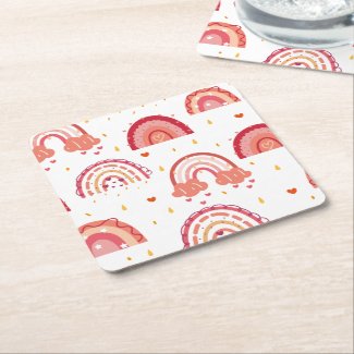 Orange Rainbow   Square Paper Coaster