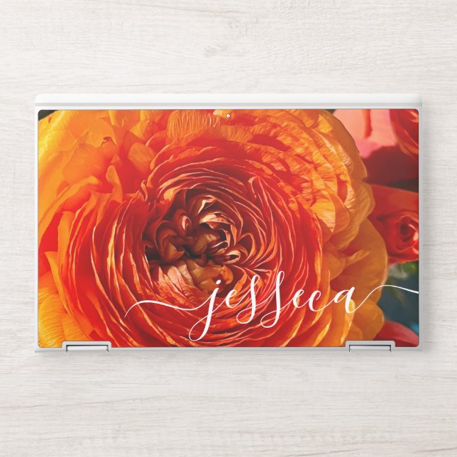 Orange Ranunculus Flower Photo Personalized HP Laptop Skin (Front)