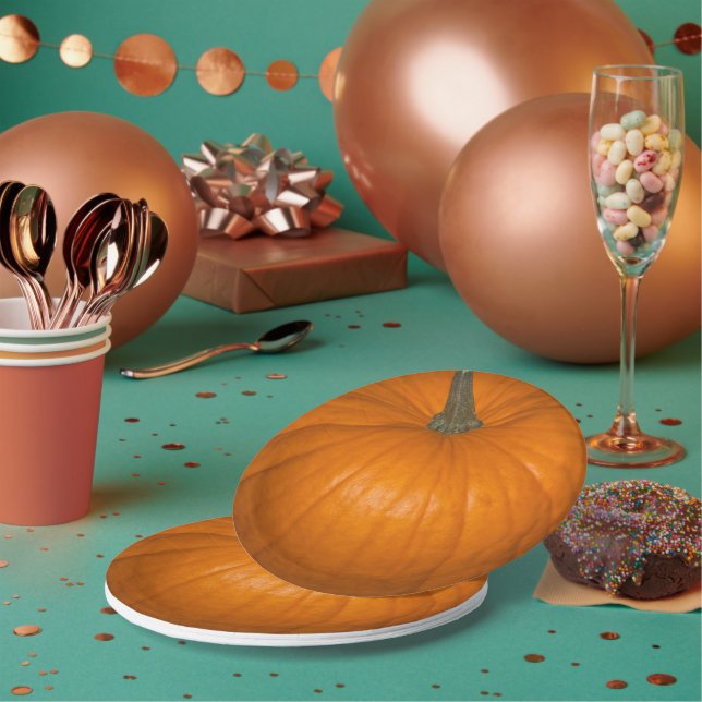 Orange Realistic Halloween Pumpkin Photography Paper Plates (Multi)