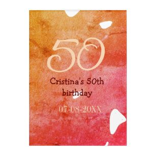 Orange red 50 birthday anniversary add name date p acrylic print