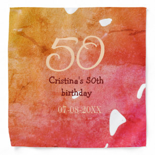 Orange red 50 birthday anniversary add name date p bandana