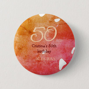 Orange red 50 birthday anniversary add name date p button
