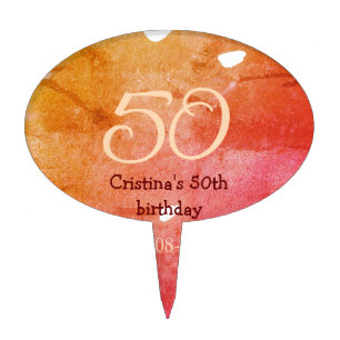 Orange red 50 birthday anniversary add name date p cake topper
