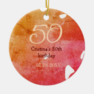 Orange red 50 birthday anniversary add name date p ceramic ornament
