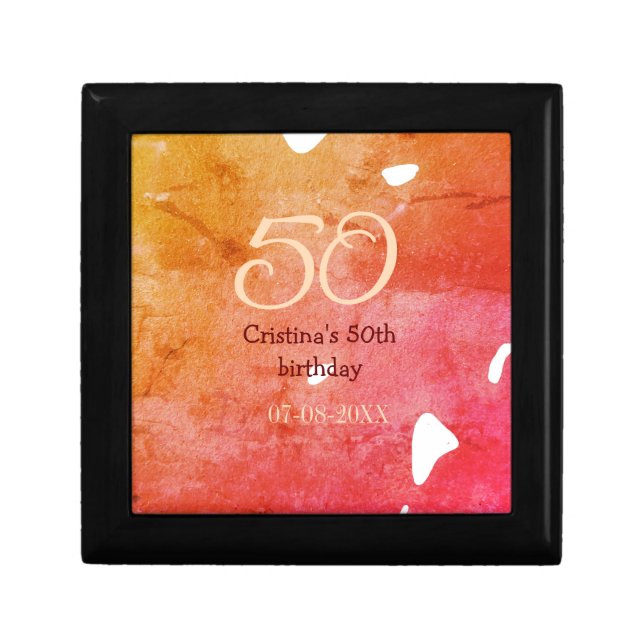 Orange red 50 birthday anniversary add name date p gift box (Front)