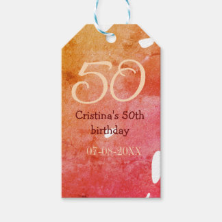 Orange red 50 birthday anniversary add name date p gift tags