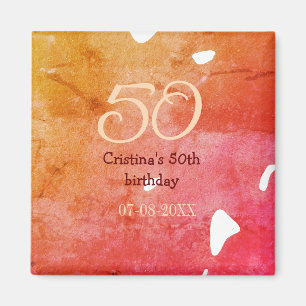 Orange red 50 birthday anniversary add name date p magnet